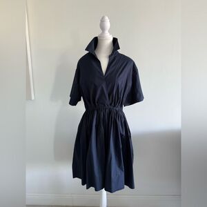 Elegant Navy Dress short sleeve elastic middle